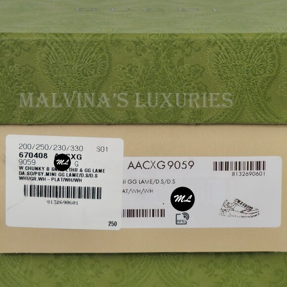 GUCCI SNEAKERS CHUNKY WHITE LEATHER GG LOGO GOLD LAME SHOES sz 36 6 - Picture 15 of 15